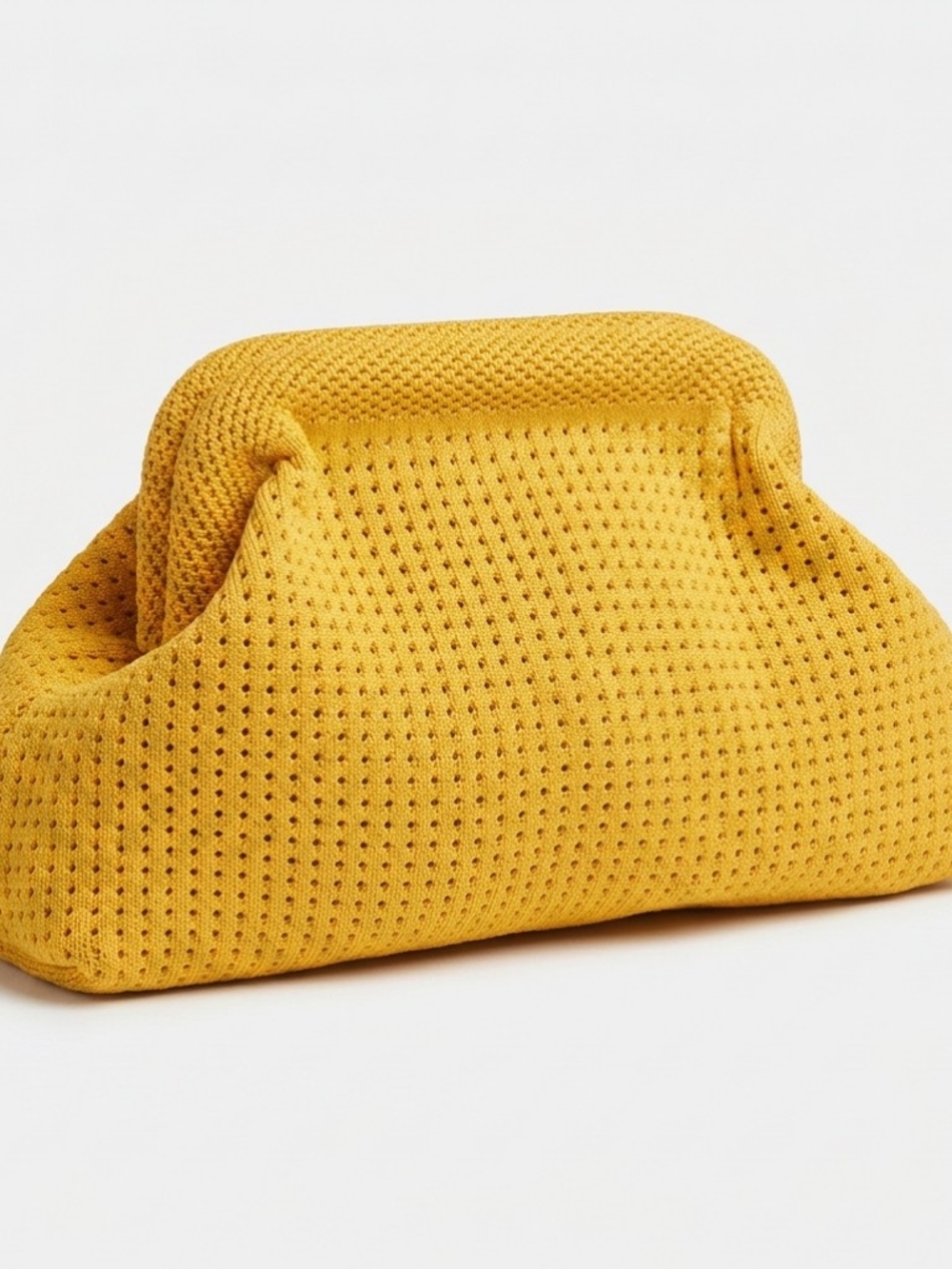 Mustard Yellow Perforated Knit Clutch Bag